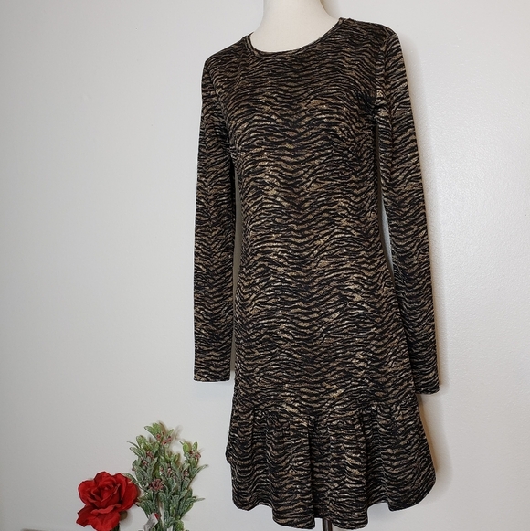 NEW MICHAEL Michael Kors Flounce Tiger Metallic Dress Animal Print Designer - Picture 11 of 13